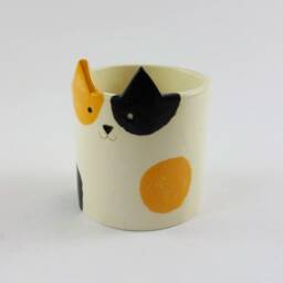 Handmade Calico Cat Ceramic Planter, Cute Pot - thumbnail 3