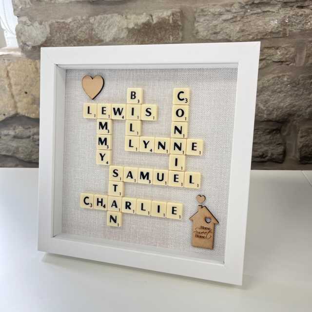 Personalised Letter Tile Family Frame Custom Wooden Name Picture Wall Art Gift - image 1