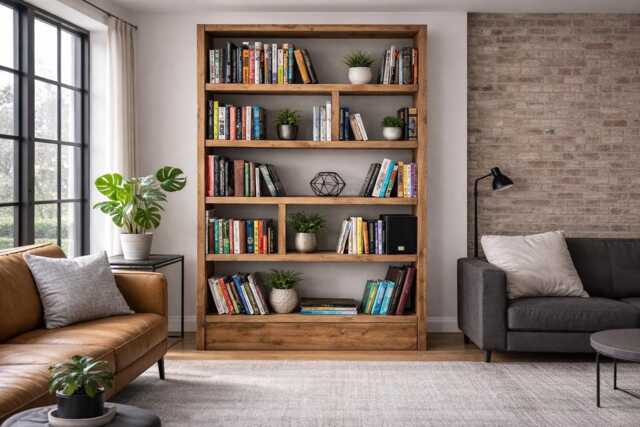 Rustic Bookcase - Industrial Reclaimed Shelf Unit Scaffold Board Style Shelving Solid Wood Bookshelves - image 1
