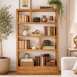 Rustic Bookcase - Industrial Reclaimed Shelf Unit Scaffold Board Style Shelving Solid Wood Bookshelves - thumbnail 3