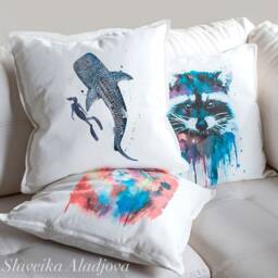 Scuba Diving With Whale Shark Throw Pillow Cover By Slaveika Aladjova, Cushion Cover, Decorative Pillow Cover, Animal Art, Watercolor - thumbnail 2