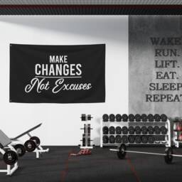 Make Changes Not Excuses Gym Banner Flag, Wall Art, Decor, Inspirational Home Sign, At Banners - thumbnail 3