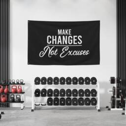 Make Changes Not Excuses Gym Banner Flag, Wall Art, Decor, Inspirational Home Sign, At Banners - thumbnail 2