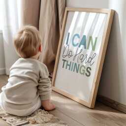 I Can Do Hard Things Print, Boys Bedroom Decor, Motivational Wall Art, Nursery Prints, Toddler Bedroom, Blue, Sage Green - thumbnail 2
