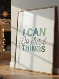 I Can Do Hard Things Print, Boys Bedroom Decor, Motivational Wall Art, Nursery Prints, Toddler Bedroom, Blue, Sage Green - thumbnail 1
