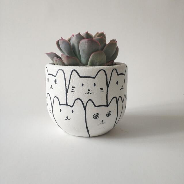 Handmade Cat Concrete Succulent Planter, Minimalist Decor - image 1