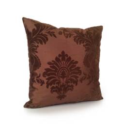 Light Brown Pillow, Throw Pillow Cover, Decorative Pillowcase, Accent Silk Blend, Chocolate Velvet Floral Detail - thumbnail 2