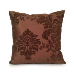 Light Brown Pillow, Throw Pillow Cover, Decorative Pillowcase, Accent Silk Blend, Chocolate Velvet Floral Detail - thumbnail 1