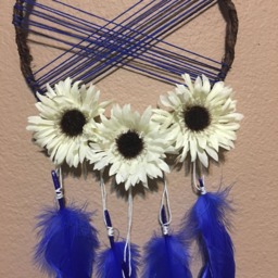 Navy Blue Dreamcatcher White Daisy's Boho Chic Home Decor Bedroom Nursery Wall Hanging Feathers Twigs Bohemian Tapestry - thumbnail 2