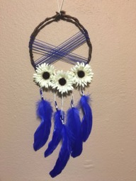 Navy Blue Dreamcatcher White Daisy's Boho Chic Home Decor Bedroom Nursery Wall Hanging Feathers Twigs Bohemian Tapestry - thumbnail 1
