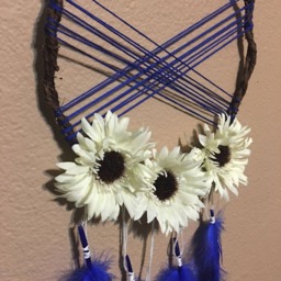 Navy Blue Dreamcatcher White Daisy's Boho Chic Home Decor Bedroom Nursery Wall Hanging Feathers Twigs Bohemian Tapestry - thumbnail 3