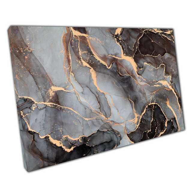 Abstract Black Gold Alcohol Ink Canvas Print Modern Elegant Wall Art For Home Office Decor - image 1