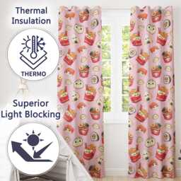Kawaii Sushi Ramen Dumpling Asian Food Seamless Pattern Soft Pink Background Readymade Eyelet Ring Top Thermal 100% Blackout Curtains - thumbnail 3