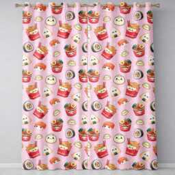 Kawaii Sushi Ramen Dumpling Asian Food Seamless Pattern Soft Pink Background Readymade Eyelet Ring Top Thermal 100% Blackout Curtains - thumbnail 2