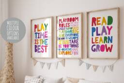 Set Of 3 Playroom Prints, Rules, Let's Read Print, Boys Bedroom, Girls Play Wall Art, Reading Corner - thumbnail 1