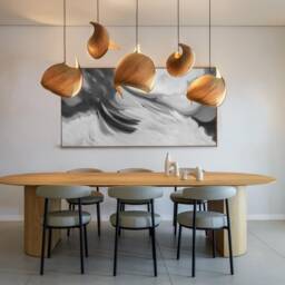 Japandi Lighting Chandelier, Kitchen Wood Ceiling Light Fixture, Spring Decor, Home Improvement, Wabi Sabi Pendant For Above Table, Wing - thumbnail 2