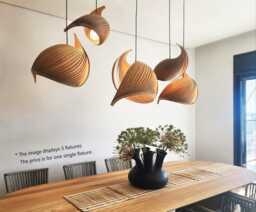 Japandi Lighting Chandelier, Kitchen Wood Ceiling Light Fixture, Spring Decor, Home Improvement, Wabi Sabi Pendant For Above Table, Wing - thumbnail 1