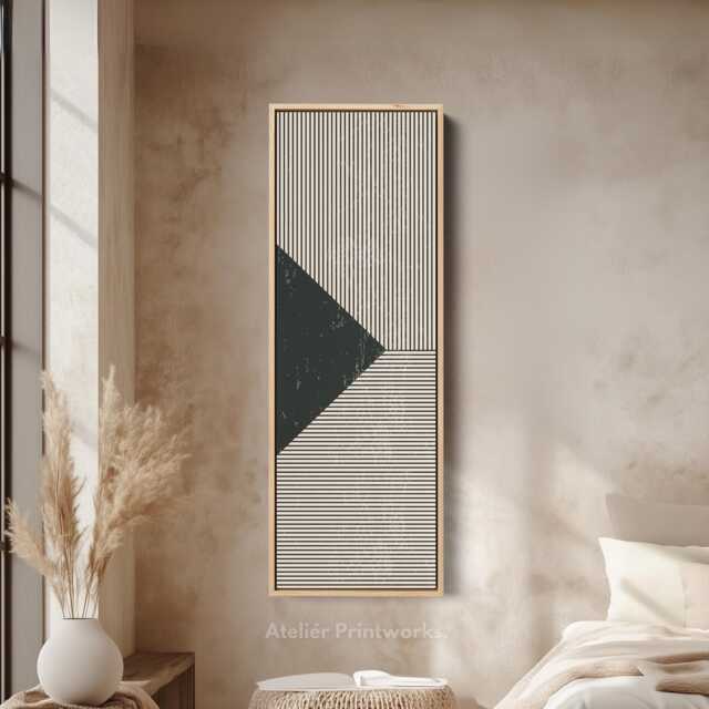 stripe Abstract Geometric Tall Vertical Skinny Wall Art - Modern Black White Canvas - image 1