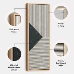 stripe Abstract Geometric Tall Vertical Skinny Wall Art - Modern Black White Canvas - thumbnail 2