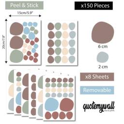 Earth Neutral Polka Dot Wall Stickers Decals For Kids Rooms Children's Nursery Decor Removable 150 Pack - thumbnail 3