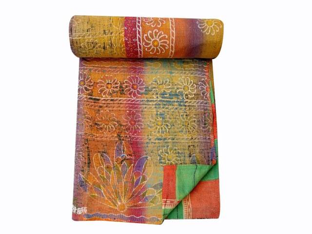 Rversible Vintage Kantha Quilt Cotton Sticth Bedspread Throw Handmade Indian Blanket - image 1