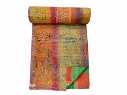Rversible Vintage Kantha Quilt Cotton Sticth Bedspread Throw Handmade Indian Blanket - thumbnail 1