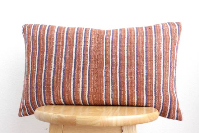 "Vintage Hmong Batik Pillow Cover Embroidered Ethnic Textile, 12"" X 20" - image 1