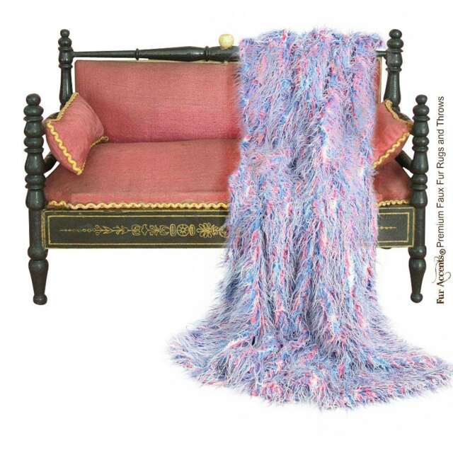 Mongolian Shag Faux Fur Throw Blanket - Pink, Blue, Cream, Minky Lining - image 1