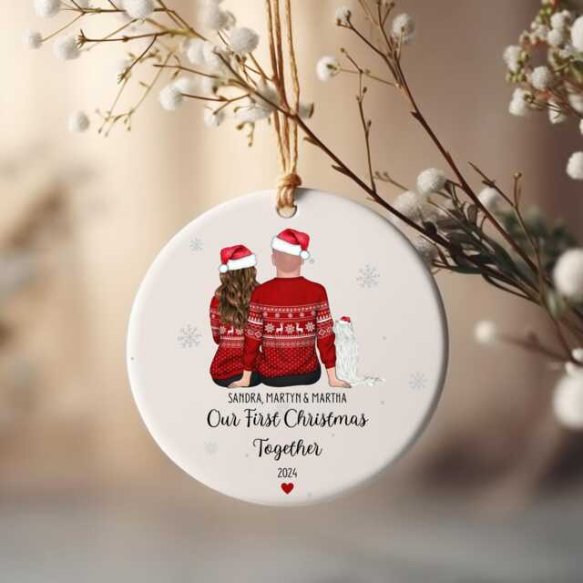 Our First Christmas Together Ornament, Bauble, Personalised Couple & Cat Decoration - image 1