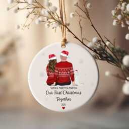 Our First Christmas Together Ornament, Bauble, Personalised Couple & Cat Decoration - thumbnail 1