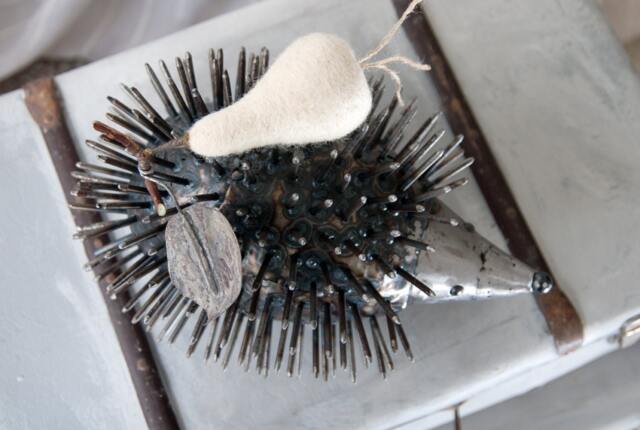 Hedgehog & Wool Pear, Metal Sculpture With Felt By The Steel Style Things Feltartbymariana - image 1
