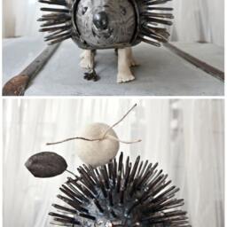 Hedgehog & Wool Pear, Metal Sculpture With Felt By The Steel Style Things Feltartbymariana - thumbnail 3