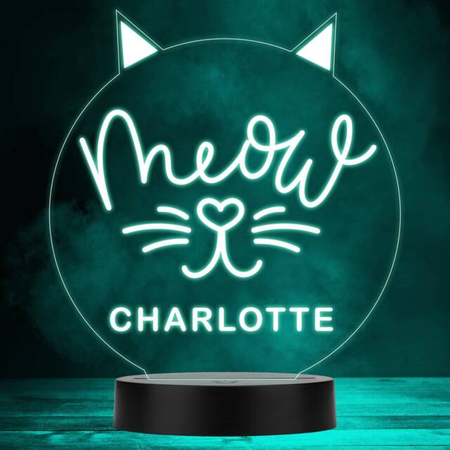 Meow Cat Ears Shape Heart Nose Kitten Animal Lover Personalised Gift Night Light - Bedroom Lamp - image 1