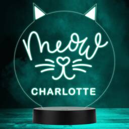 Meow Cat Ears Shape Heart Nose Kitten Animal Lover Personalised Gift Night Light - Bedroom Lamp