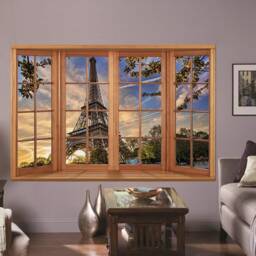 3D Wall Sticker Window View Of The Eiffel Tower/Decal Paris Self-Adhesive Tower Wallpaper - thumbnail 3