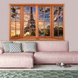 3D Wall Sticker Window View Of The Eiffel Tower/Decal Paris Self-Adhesive Tower Wallpaper - thumbnail 2