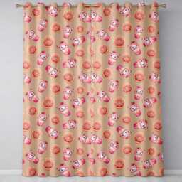 Cute Kawaii Donut & Strawberry Drink Seamless Pattern Peach Background Readymade Eyelet Ring Top Thermal 100% Blackout Curtains - thumbnail 2