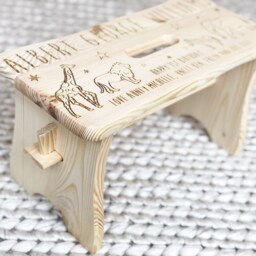 1St Birthday Gift, Unisex, Personalised Stool, Chair, Childs Step Safari Theme, Nursery Decor, Wooden Stool - thumbnail 3