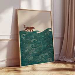 Tiger Poster, Japanese Minimalist Animal Wall Art Print, Modern Zen Ocean Artwork, Nature Illustration, Bold Wildlife Home Decor - thumbnail 2