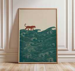 Tiger Poster, Japanese Minimalist Animal Wall Art Print, Modern Zen Ocean Artwork, Nature Illustration, Bold Wildlife Home Decor - thumbnail 1