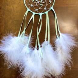 Mint Green & White Feather Dream Catcher/Glass Beaded Dreamcatcher Baby Nursery Decor Wall Hanging Boho Chic Bedroom Decor - thumbnail 2