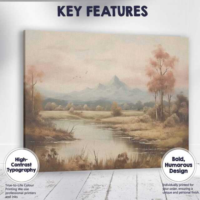 Pastel Mountain River Valley Peaceful Nature Landscape Canvas Wall Art Print Decor Picture Ready To Hang - image 1