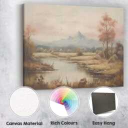 Pastel Mountain River Valley Peaceful Nature Landscape Canvas Wall Art Print Decor Picture Ready To Hang - thumbnail 2