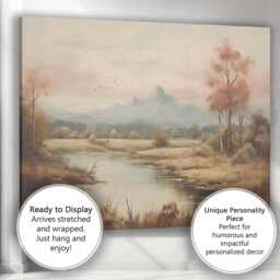 Pastel Mountain River Valley Peaceful Nature Landscape Canvas Wall Art Print Decor Picture Ready To Hang - thumbnail 3