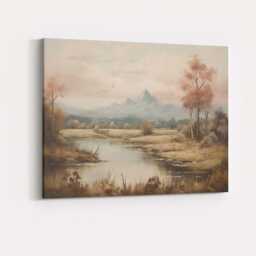 Pastel Mountain River Valley Peaceful Nature Landscape Canvas Wall Art Print Decor Picture Ready To Hang - thumbnail 4