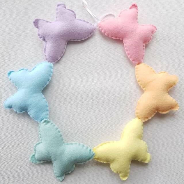 Butterfly Garland, Rainbow Hanging Butterflies, Felt Nursery Decor, Baby - image 1