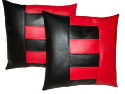 2 Black & Red E-Block Design Faux Leather Cushion Covers 40cm 46cm - thumbnail 1