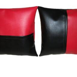 2 Black & Red E-Block Design Faux Leather Cushion Covers 40cm 46cm - thumbnail 2