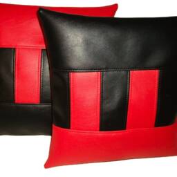 2 Black & Red E-Block Design Faux Leather Cushion Covers 40cm 46cm - thumbnail 3