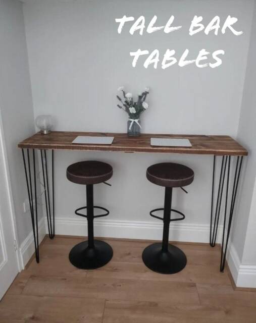 Tall Bar Table, With Steel Hairpin Legs- Reclaimed Wood - image 1